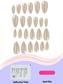 Juego de 24 uñas postizas de forma almendrada y cortas con acabado perlado brillante y construcción resistente. Incluye pestañas autoadhesivas y lima de uñas. Proporciona instantáneamente un brillo y una fuerza de calidad de salón, perfecto para la oficina o el uso casual.