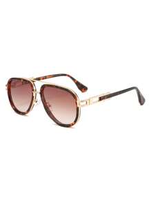 1pc Men's New Double-Bridge Classic Business & Vintage Pilot Style Gradient Color Full Frame Fashion Fashion Glasses, Suitable For Daily Use
