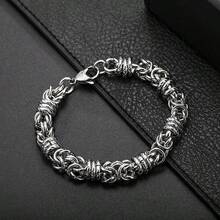 1pc Men's Stainless Steel Handmade Interlocking Dragon Bone Chain Bracelet, Fashionable Versatile Punk Style - Silver - View 5