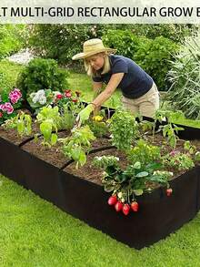 1/4/8 Grid Portable Rectangular Planting Bag - Felt Fabric Raised Garden Bed With Multi-Grid Design, Drainage Holes And Lightweight Reusable Vegetable Planting Box, Suitable For Indoor And Outdoor Gardening, Equipped With Drainage System - 黑色 - 查看 1