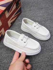 1 Pair Classic Stitching Slip-On Loafers For Teens & Kids, White (Run Small), Breathable Non-Slip Soft Sole, Casual Sneakers For Boys & Girls, Suitable For School & Daily Wear - White - View 4