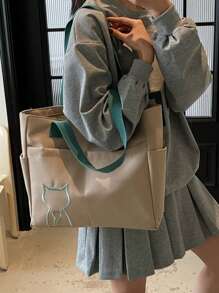 1pc,Simple Solid Color Canvas Tote Bag For Women, Large Capacity Crossbody Bag, Portable Travel Shoulder Bag, Casual Satchel Bag For Outdoor Travel Or Commuting Work, Vintage Multi-Pocket Handbag All-Match Square Bags For School, Large School Tote Bag, Multiple Compartments, Perfect For Beach, School, Work & Daily Use