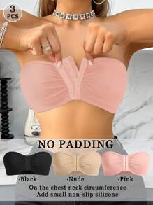3pcs Front Buckle Bras, Strapless Seamless Bras, Wireless & Backless Bras, Tube Tops - Multicolor - View 4