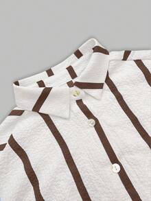 粉色条纹宽松休闲衬衫，优雅开衫上衣，通勤日常穿着，适合外出、情人节、春夏季