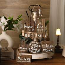 12 Pieces "This Is Us" HOME Brown Wooden Tray Ornaments Hanging Decoration Ornaments Suitable For Dining Living Room Bedroom Indoor And Outdoor Decoration Home Decoration Room Decoration Hanging Pendant Thanksgiving Gifts Christmas Gifts (No Tray) - Multicolor - View 5