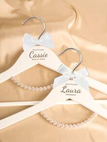 Personalized Custom Text Wedding Hanger White Wooden Bridesmaid Dress Hanger With Bow & Pearl Customized Name Bridesmaid/Bride Hanger Wedding Decor - Multicolor - View 2