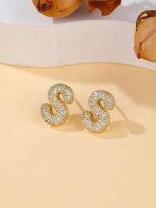 1 对泡泡首字母耳钉精致泡泡方晶锆石 26 个字母 A-Z 个性化名字耳钉情人节珠宝生日礼物适合女士和女孩 - 大號字母耳環 - 查看 20