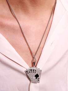 1 pieza Collar colgante de naipe de póker de estilo punk rock plateado, diseño versátil para uso casual y para ir al trabajo