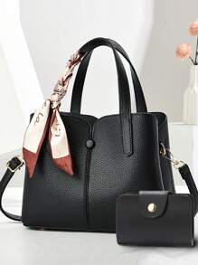 Conjunto de bolsas inclui bolsa feminina, bolsa de ombro da moda, mini bolsa quadrada de patchwork com lenço