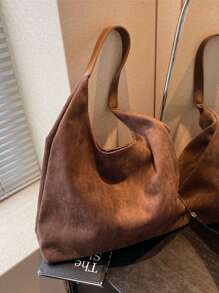2 Pieces Set With Coin Purse Vintage Suede Tote Bag, Large Capacity Casual Shoulder Handbag, Patchwork Color Block Design Tote Bag, Versatile For Commuting, Shopping, Suitable For Office, College, Work, Business, Outdoor Activities, Travel For Young Women, Students, Office Ladies