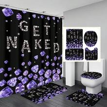 1pc/4pcs Purple Diamond Pattern Multifunctional Bathroom Set, Including Waterproof Shower Curtain With 12 Hooks, Anti-Slip Bath Mat, U-Shaped Floor Mat And Round Toilet Lid Cover, Suitable For All Bathroom Scenes Bathroom Accessories Back To School