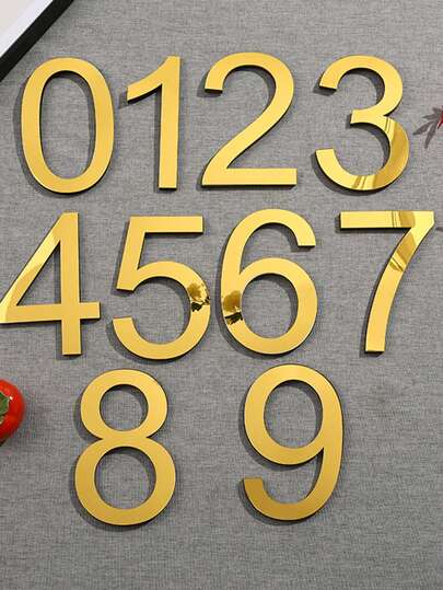 OUTANA 1 pieza Adhesivo de acrílico autoadhesivo y extraíble con dígitos en 2D del 0 al 9, resistente a la humedad, fácil de limpiar y sin necesidad de alimentación eléctrica, adecuado para sala de estar, dormitorio, cocina, oficina, buzón exterior, residencial, apartamento, habitación de hotel, identificación de dirección, decoración navideña, número de casa en pared exterior, decoración de pared con espejo, disponible en dorado/plateado/negro