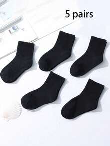 5 đôi tất thun đen dài đến giữa bắp chân cho trẻ em, tất thể thao thoáng khí, thấm mồ hôi - màu đen - Xem 2