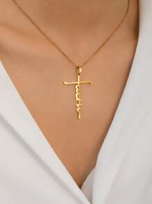 1pc Fashionable Vintage Stainless Steel Cross Pendant Necklace, Cool & Elegant Delicate Hanging Accessory