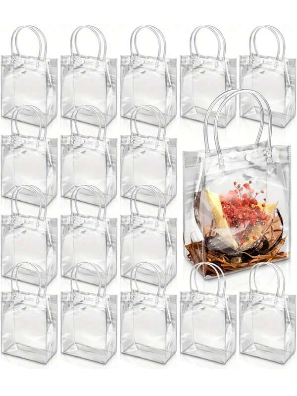 50/20pcs Reusable Transparent Gift Bags, Wedding Tote Bags, Minimalist Handbags, Elegant Gift Wrapping Bags For Wedding Reception, Bridal Shower, Anniversary, Birthday, Teen Party And Theme Party