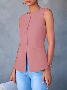 Women's Summer Suit Vest Top Formal Business Casual Sleeveless Button Slimming All Fashion Suit Jacket Vest - Da hồng - Xem 3