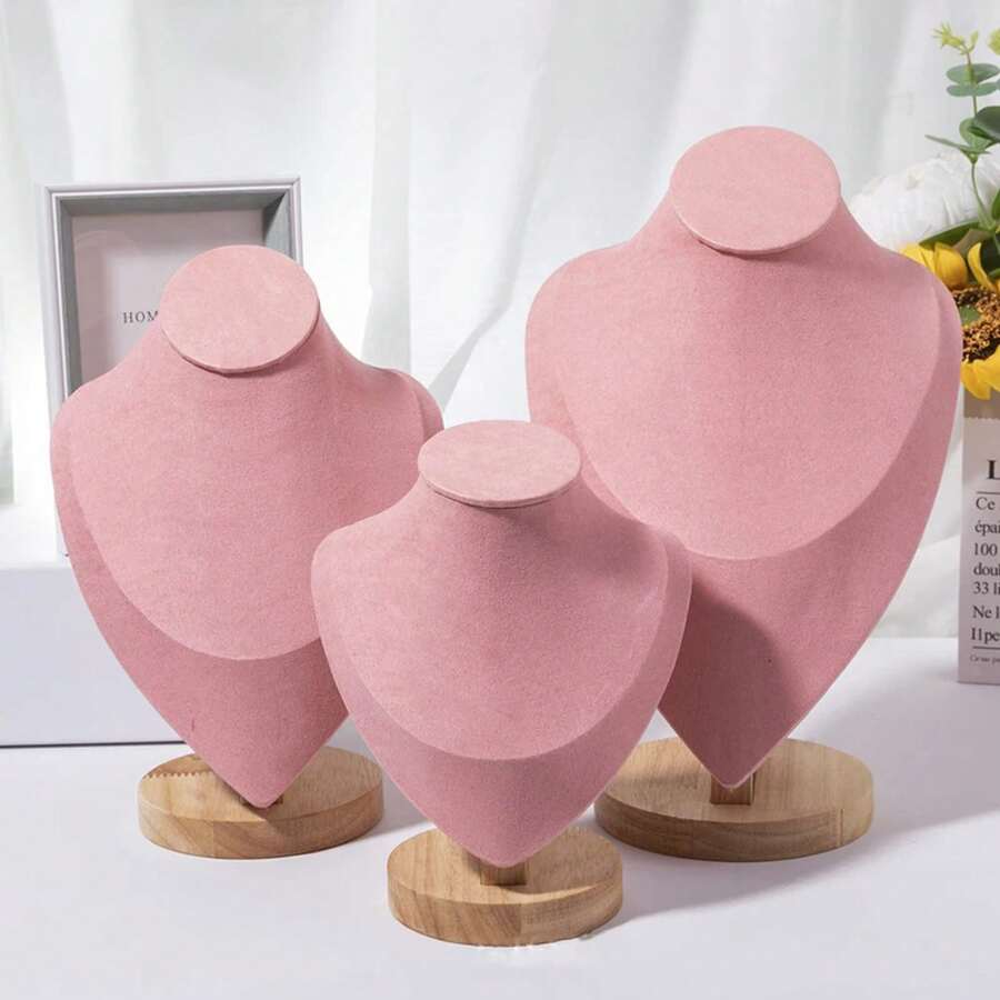 1 pieza de busto de maniquí de madera, soporte de exhibición de collar, modelo de retrato, soporte de almacenamiento de joyería, soporte de escaparate - S - Ver 1