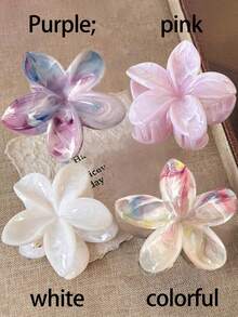 4个/1个 2.87英寸/7.3厘米 彩色渐变花朵造型发夹，时尚百搭，简约优雅设计，适合日常、休闲、派对、通勤、海滩、发型设计等场合，是冬季和夏季度假必备的发饰。 - 珍珠花 - 查看 1