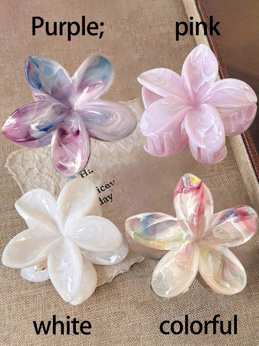 4个/1个 2.87英寸/7.3厘米 彩色渐变花朵造型发夹，时尚百搭，简约优雅设计，适合日常、休闲、派对、通勤、海滩、发型设计等场合，是冬季和夏季度假必备的发饰。 - 珍珠花 - 查看 1