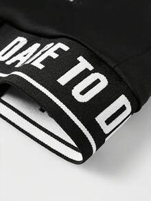 男士春秋立领标语印花长袖夹克和裤子休闲运动套装 - 黑色 - 查看 4