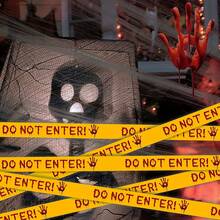 Halloween Caution Tape With Bloody Handprints - 82ft Plastic Warning Ribbon For Horror Theme Party Decoration, Barrier, Zombie Scare Accessory,  For Kids, Water-Resistant, 14+ Years