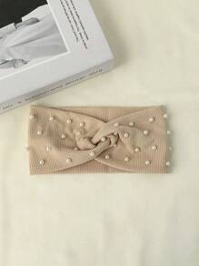Damen Haarband mit Kunstperlen Dekor - minimalistisches und elegantes Design, weiches und warmes Material, 6 Farben (Navy Blau/Schwarz/Burgund/Rosa/Beige/Grau), passend für Lässig- und Formelle Anlässe, modischer Haarschmuck, klassisches Schleifen Design, bequeme Haraccessoire, klassische Haarbänder