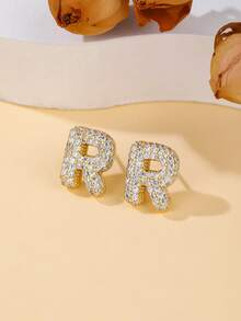 1 对泡泡首字母耳钉精致泡泡方晶锆石 26 个字母 A-Z 个性化名字耳钉情人节珠宝生日礼物适合女士和女孩 - 大號字母耳環 - 查看 22