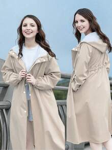 一件时尚、合身、防雨、防风、防晒的女士雨衣，适合所有季节，方便户外徒步旅行，一体式轻便成人雨衣