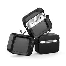 Funda protectora de silicona de unicolor con forma de TV retro clásica para audífonos AirPod