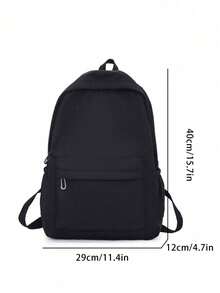 Mochila escolar de gran capacidad y multiusos de unicolor minimalista, de vuelta a la escuela - Negro - Ver 4