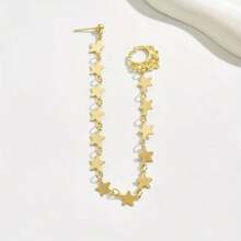 1pc Star & Moon Tassel Nose Stud, Clip-On Nose Ring, Piercing Look Earring Style Nose Hoop For Women - Multicolor - View 3