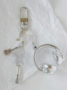 1 件男女通用音乐爱好者渐变色耳机、麦克风、吉他、星星钥匙扣、多功能音乐节礼物 - 彩色 - 查看 9