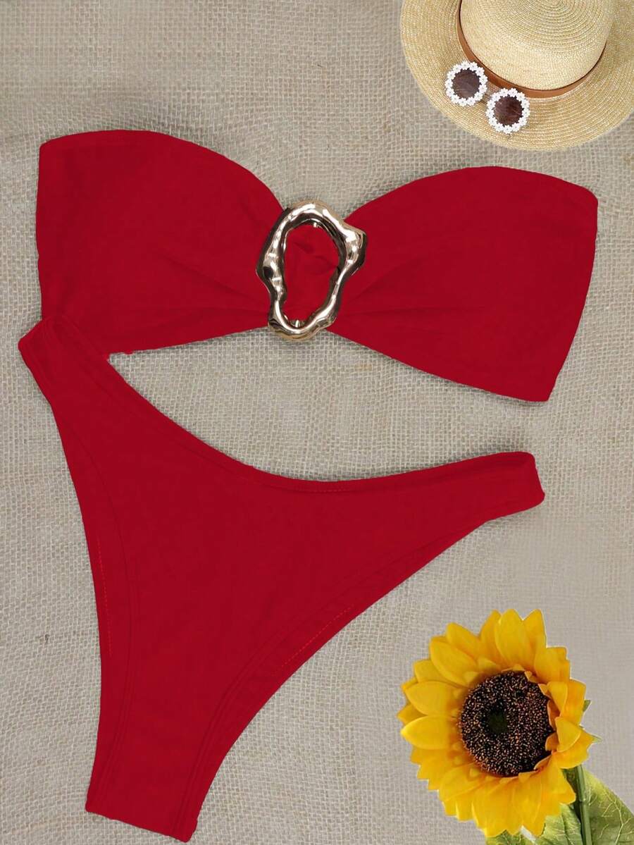 Women's Sexy Solid Color Push-Up Bikini Set, Summer Beach
