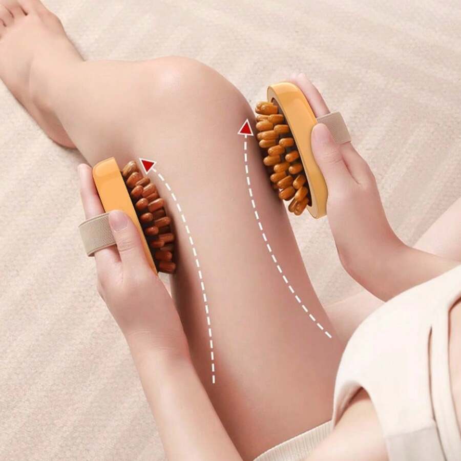 1/2 件手持仿木头皮和身体按摩器梳 - 仿木头部按摩刷，天然穴位经络治疗刷，用于头部放松、抗脂肪塑身、精油水疗和肌肉疼痛缓解，便携式木梳，适合日常使用 - 棕色 - 查看 1