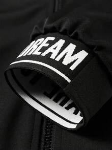 男士春秋立领标语印花长袖夹克和裤子休闲运动套装 - 黑色 - 查看 5