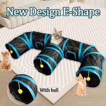 New Designed E-Shaped Cat Tunnel, Versatile Cat Self-Play Tunnel Toy, Removable & Washable, Rollable, Connectable, Suitable For All Seasons - Multicolor - View 2