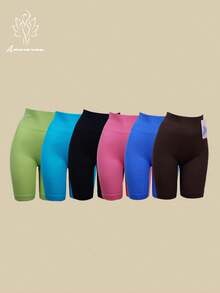 6pcs Glúteos Muslos Vientre Fuerte Extrafuerte Tela tejida Push Up Elástico Alto Estiramiento medio Talle alto Leggings Pantalones de yoga para Mujer - Multicolor - Ver 1