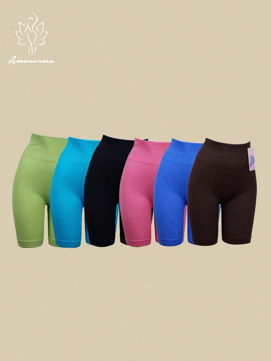 6pcs Glúteos Muslos Vientre Fuerte Extrafuerte Tela tejida Push Up Elástico Alto Estiramiento medio Talle alto Leggings Pantalones de yoga para Mujer - Multicolor - Ver 1
