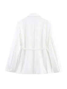 HH 女式白色翻领长袖系带西装外套 - 白色 - 查看 11