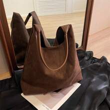 2件套母子套装带零钱包，复古大容量休闲单肩托特包，拼布纯色哑光女式手提包，优雅百搭通勤托特包