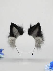 Fluffy Plush Faux Animal Ear Headband, Cute Anime Cosplay Wolf, Lynx, Bobcat Ears Hair Accessory
