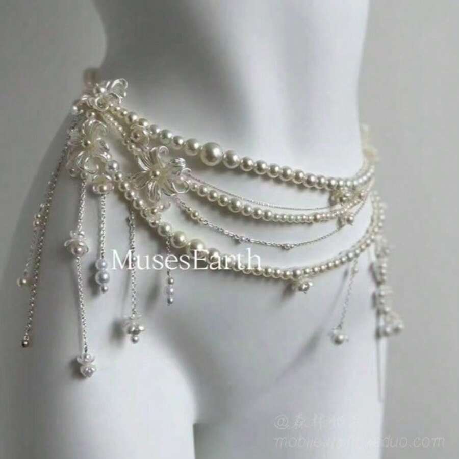 1 Super Fairy Tassel Flower Belt, Multiple Styles, Imitation Pearl Multi-Layer Stacking. It Has A Niche And High-End Feel, With A Personalized, Fashionable, And Elegant Style. It Is A Waist Accessory For Women's Clothing. - 01 - 查看 1