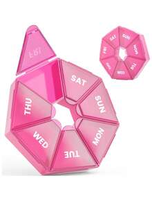 1pc Weekly 7-Day Pill Organizer Box, Rainbow Portable Round Medicine Case, Unscented Thickened Tablet Holder Back To School