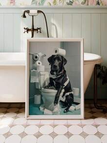 1pc Fun Black Labrador Bathroom Chaos Frameless Wall Art , Perfect For Home, Bedroom, Living Room, Bathroom, Office, Cafe- Unique Animal Mural Art, Home Decor First Choice, Funny Gift For Family And Friends - Multicolor - View 1