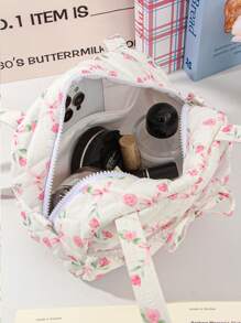 1 Peça Bolsa de Transversal Estilo Fofo e Doce, Bolsa de Mão Rosa Pequena na Moda, Bolsa de Ombro Acolchoada Floral Portátil, Bolsa de Baixo do Braço Simples para Transporte, Bolsa Multiuso para Viagem e Maquiagem, Bolsas Versáteis para Presentes, Aniversário, Amigos e Professores