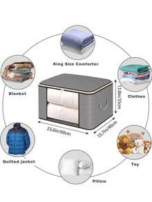 大容量收纳袋，可折叠衣物收纳盒，加固提手收纳盒，适用于收纳衣物、毯子、床上用品、枕头和玩具（灰色） - 大容量带提手收纳袋 - 卧室和衣橱整理收纳盒，多功能收纳盒，带提手的卧室衣橱衣物整理收纳盒，学习用品收纳袋 - 彩色 - 查看 12