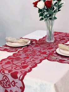1 chiếc khăn trải bàn ren hình trái tim màu đỏ ngày lễ tình nhân, kích thước 72*13,8in, đa năng, thích hợp cho nhà hàng, bàn ăn tại nhà, ngày lễ tình nhân, đám cưới, tiệc tùng ngày lễ, khăn trải bàn hình trái tim màu đỏ ngày lễ tình nhân trở lại trường - Nhiều màu - Xem 13