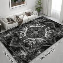 1pc Luxury Black & Gray Vintage Boho Area Rug With American Creative Elements, Rectangular Soft & Anti-Slip Carpet For Outdoor, Entryway, Living Room, Bedroom, Laundry Room, Bathroom, Game Room, Machine Washable, Home Decor