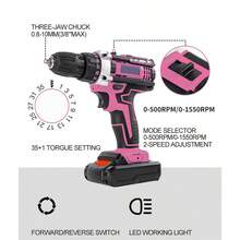 36V Cordless Drill Set - Red Electric Drill With Long-Lasting Battery & Fast Charger, 25 Torque Settings, Max Torque 45Nm, 2-Speed Shifting, Aluminium Alloy Housing, Ideal For DIY Projects, Woodworking & Home Repairs, 2 Batteries Included. - Pink - View 5