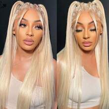13X6 Free Part Platinum Blonde Lace Front Wigs 28 Inch Pre Plucked Long Straight Hair Wigs Glueless Soft Ash Blonde Colored Wigs Heat Resistant Fiber Hair Synthetic Lace Front Wigs For Women For Daily Christmas Party Cosplay Use - Vàng nhạt - Xem 10